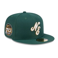 New Era 59Fifty Hat 70th Anniversary Dark Green NE Script Logo 59Fifty Fitted Cap 100% Original Offi