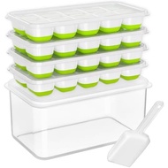 DOQAUS Ice Cube Tray with Lid and Bin - 4 Pack Silicone Ice Cube Trays for Freezer, Stackable Ice Bu