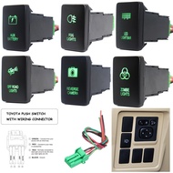 12V Aux Battery/LED Light Bar/Reverse camera Push Button Switch Green Lights for Toyota Hilux Prado 