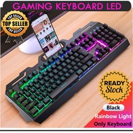 Gaming Keyboard LED Leopard G700 dengan Smartphone Holder Hp RGB Backlight Lampu Warna Warni Keren K