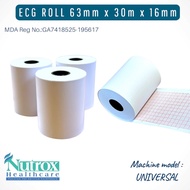 ECG Roll Paper 63mm x 30m x 16mm (1 Roll) ECG Paper for UNIVERSAL ECG Machines (BPA Free)