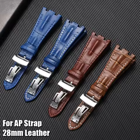 28mm Replacement Leather Watch Strap for Royal Oak Offshore 15710 15703 26470 Waterproof Sport Wrist