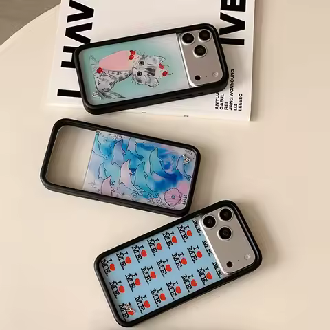 Wildflower ins Dolphin Cat Phone Case for iPhone 17 16 15 14 13 12 Pro Max Plus WF Fashion Anime Blu