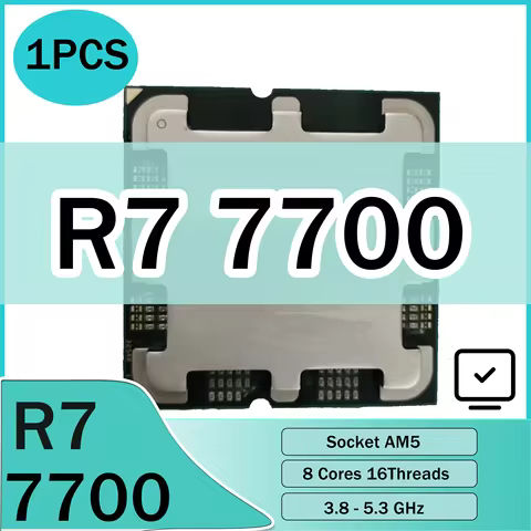 1PCS Used R7 7700 Desktop Processor, 8 Cores 16 Threads, 5.3GHz, 32MB Cache, with Radeon Graphics, S