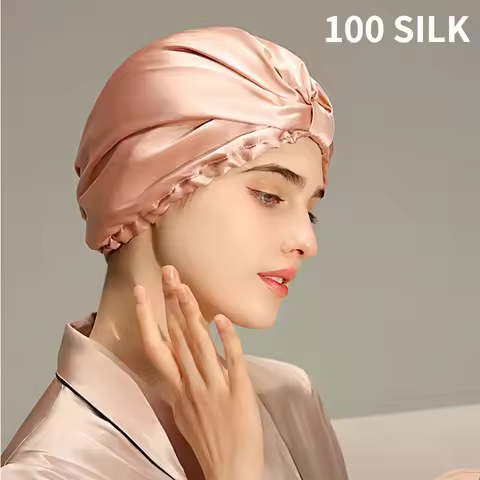 Pure Silk Night Caps Mulberry Silk Sleeping Bonnet Hair Loss Hat Natural Silk Turban For Hair Sleepi
