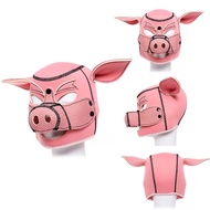 camaTech Rubber Role Play Pink Pig Mask Sexy Cosplay Pighead Full Head Mask Fetish Head Restraints Pet Play Hood BDSM Adult Game