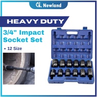 3/4" Socket Set / Heavy Duty Deep Impact Socket Set 19-41mm (12pcs) Chrome Vanadium Steel Profession