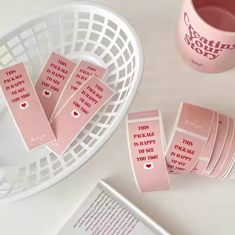 100pcs/roll 3*9cm(1.18*3.54in) Rectangular Pink Thank You Sticker Sealing Label Baking Gift Retail B