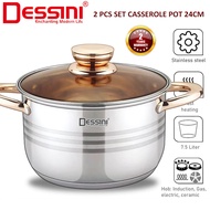DESSINI 24CM Stainless Steel Induction Pot | Periuk Stainless Steel With Lid Gas & Induction Cooker