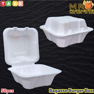 Biodegradable Burger Box [ 50pcs± ]  Sugarcane Bagasse Food Box - Clamshell Box - Sugarcane Burger B