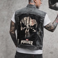 FECHENG เสื้อผู้ชาย Skull รถจักรยานยนต์ Biker Punk Hip Hop Top Waistcoat Hole Ripped Sleevless Jean 