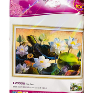 [HCM]Tranh thêu chữ thập hoa sen trắng LV3558 - kích thước 80 * 55