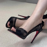 Elegant Black Lace-Up Peep-Toe Sandals - Stylish Women's Evening Shoe