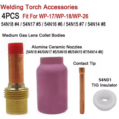 4Pcs TIG Welding Torch 54N18/54N17/54N16/54N15/54N14 Nozzles TIG Collet Body MEDIUM Gas Lens For TIG