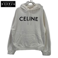 二手 Celine 2Y321670Q 白色 Logo 寬鬆連帽派克大衣，XL 碼