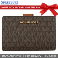 Michael Kors Wallet In Gift Box Medium Wallet Jet Set Travel Bifold Zip Coin Brown # 35F8GTVF2B