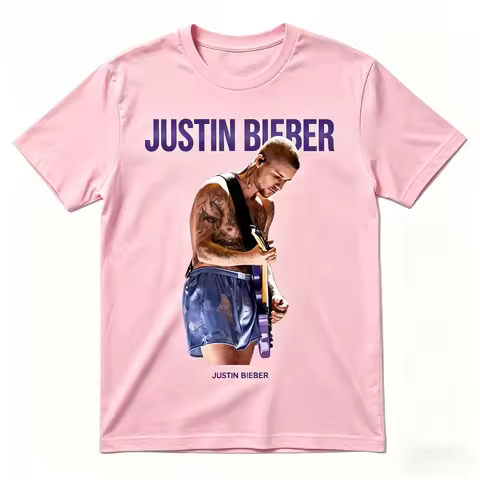 2026 Justin Bieber Coachella Music Festival New Men's T-Shirt Cotton Short Sleeve Millennium Wide T-
