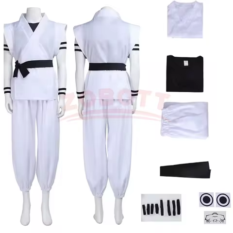 Japanese Manga Anime Ryomen Sukuna Costume White Kung Fu Suit with Tattoo Showdown Cosplay Costume F