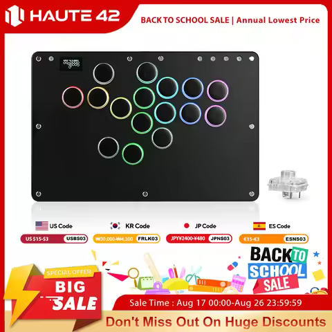 Haute42 T16 Black Stickless Hitbox Controller Leverless Arcade Fightstick For PC/PS4/PS5/Switch Figh