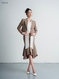 MAJCO Áo vest croptop thiết kế CỔ BẤT ĐỐI XỨNG cao cấp Áo Khoác ngắn công sở phối VÁY ĐUÔI CÁO sang 