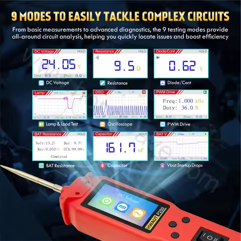 P100 P200 Automotive Circuit Tester 12V/24V Power Probe Diagnostic Tool TFT Screen Oscilloscope & PW