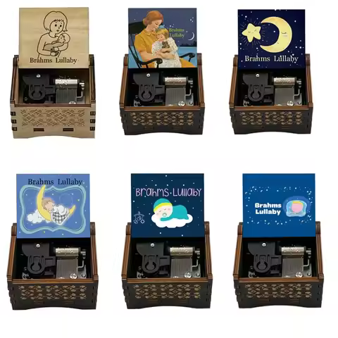 18 Note Wind UP Movement Baby Sleeping Melody Brahms Lullaby Music Box Sliver Mechanical Wooden Birt