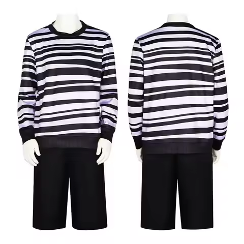 ♥ New 2025 Anime Adams Family Brother Pugsley Addams Male Boy Role Playing Halloween Party Costume ★