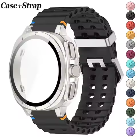 2-in-1 Silicone Band+Case For Samsung Galaxy Watch 7 44mm 40mm Band Change to Ultra 2025 47mm PC Pro
