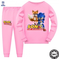 Sonic เสื้อยืดแขนยาว ผ้าฝ้ายแท้ พิมพ์ลายการ์ตูนเม่นโซนิค และกางเกง สําหรับเด็กผู้ชาย และเด็กผู้หญิง มีสองชิ้น Sonic the Hedgehog