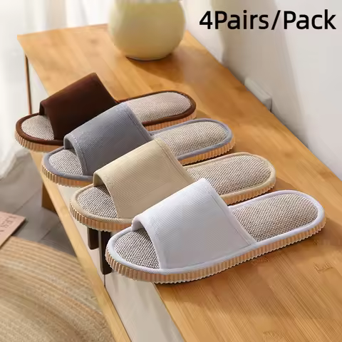 4Pairs/Pack Man Women Cotton Hemp Slippers Disposable Home Hotel Slides Travel Sandals Hospitality G