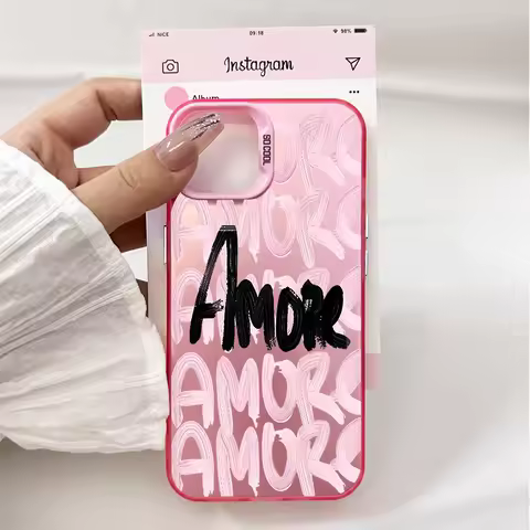 English Letter Amore-Love Italian Romantic Phone Case for IPhone 16 12 13 Mini 11 17 14 15 Pro Max 1