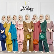 Kaftan Muslimah Nelysa set | Baju haji umrah | Jubah seluar muslimah | Free size Plus size