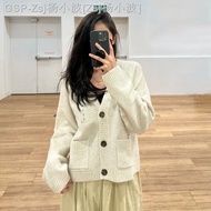 Uniqlo ชุดเสื้อแจ็คเก็ตคาร์ดิแกนกันหนาวเสื้อกันหนาวคอวีห้องลองเสื้อ2023ฤดูใบไม้ร่วงและฤดูหนาวสีทึบผู