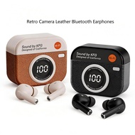 Retro Camera Leather bluetooth earphones In-Ear earbud With Digital Display and Low Latency Gaming