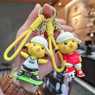 Cute Pikachu Keychain Pokemon Sport Keyring Rantai Kunci Beg Pendant Basketball Soccer Skateboard