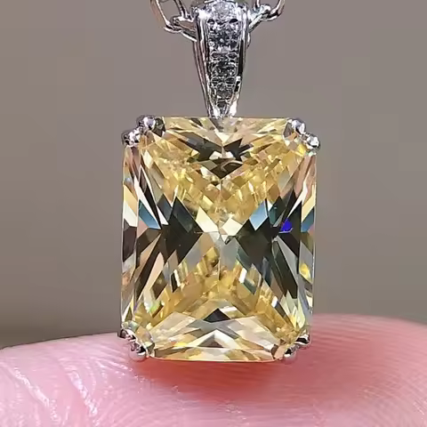 Sparking 3 Carat Radiant Cut Yellow Diamond Pendant Necklace for Women 14K White Gold Pendant Weddin