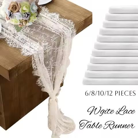 6-12Pcs Lace Table Runners 14 x 120 Inch Table Runners for Wedding White Rustic Bridal Boho Table Ru