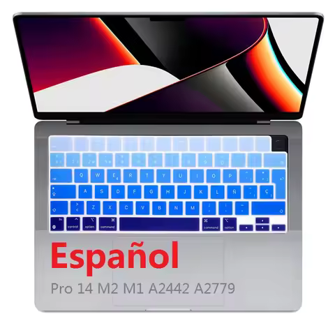 Rainbow Spanish for Macbook Pro 14 M2 M1 A2442 A2779 2022 2021 EU Spanish Keyboard Cover for Macbook