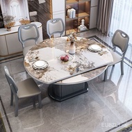 Italian Mild Luxury Marble Dining Tables and Chairs Set round Modern Restaurant Dining Table Multi-Functional High-End Stone Plate Dining Table