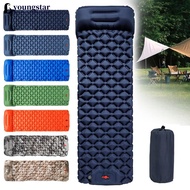 YOUNGSTAR 190X60X5CM TPU Diamond Pattern Foot Pump Inflatable Mattress With Built-In Pillow Portable