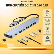 7-Port USB-C Hub TYPE-C Hub Adapter Hub Multi-Port Socket for PC Phones, Tablets, VAN HO STORE