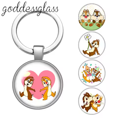 Chip 'n' Dale Rescue Rangers Cute glass cabochon keychain Bag Car key chain Ring Holder Charms keych