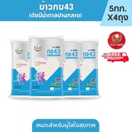 [ส่งฟรี] จัสมิน ข้าวกข43 (ดัชนีน้ำตาลปานกลาง) แท้ 100% ขนาด 5กก. X 4ถุง