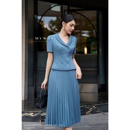 MY WAY Women's Vest and Pleated Skirt Set Luxury Short-Sleeved Buttoned Double Row 6MVB0950W - 6MCXB