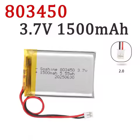 3.7V 803450 1500mAh Lithium Battery Polymer LiPo Rechargeable Battery with PH 2.0mm for MP3 DVD PAD 