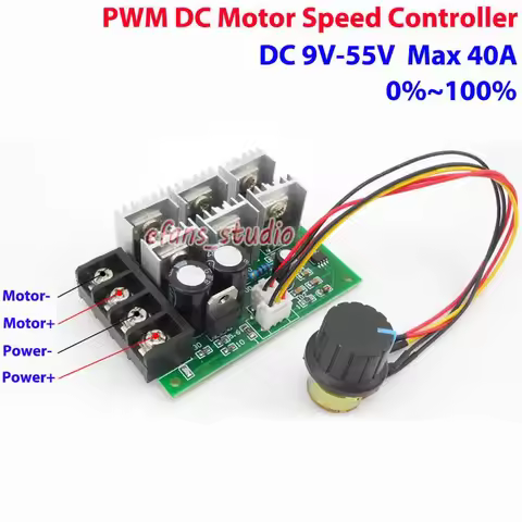 DC 9V-55V 12V 48V 40A High Power PWM DC Motor Speed Controller 0-100% Variable Speed Potentiometer S
