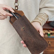 手工頭層牛皮眼鏡收納袋 便攜墨鏡收納包 真皮掛脖眼鏡袋