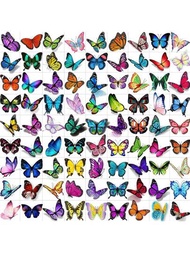 81入組彩色蝴蝶暫時性紋身貼紙,水彩3d蝴蝶設計,適用於兒童、女孩臉部、手臂、胸部,持久真實的暫時性紋身