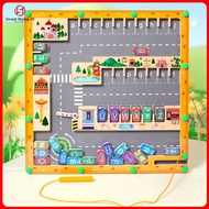 Puzzle magnetic maze Montessori early education toys wooden magnetic letters simulation parking lot 