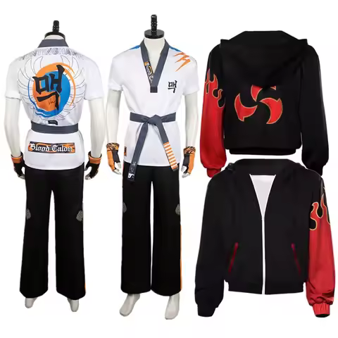 Kazama Jin Cosplay Tekken Fantasia HWOARANG Costume Adult Men Hoodie Coat Pants Belt Outfits Hallowe